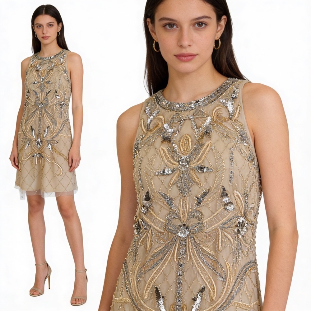 AIDAN MATTOX Embroidered Sequin Cocktail Dress Size 4 NEW